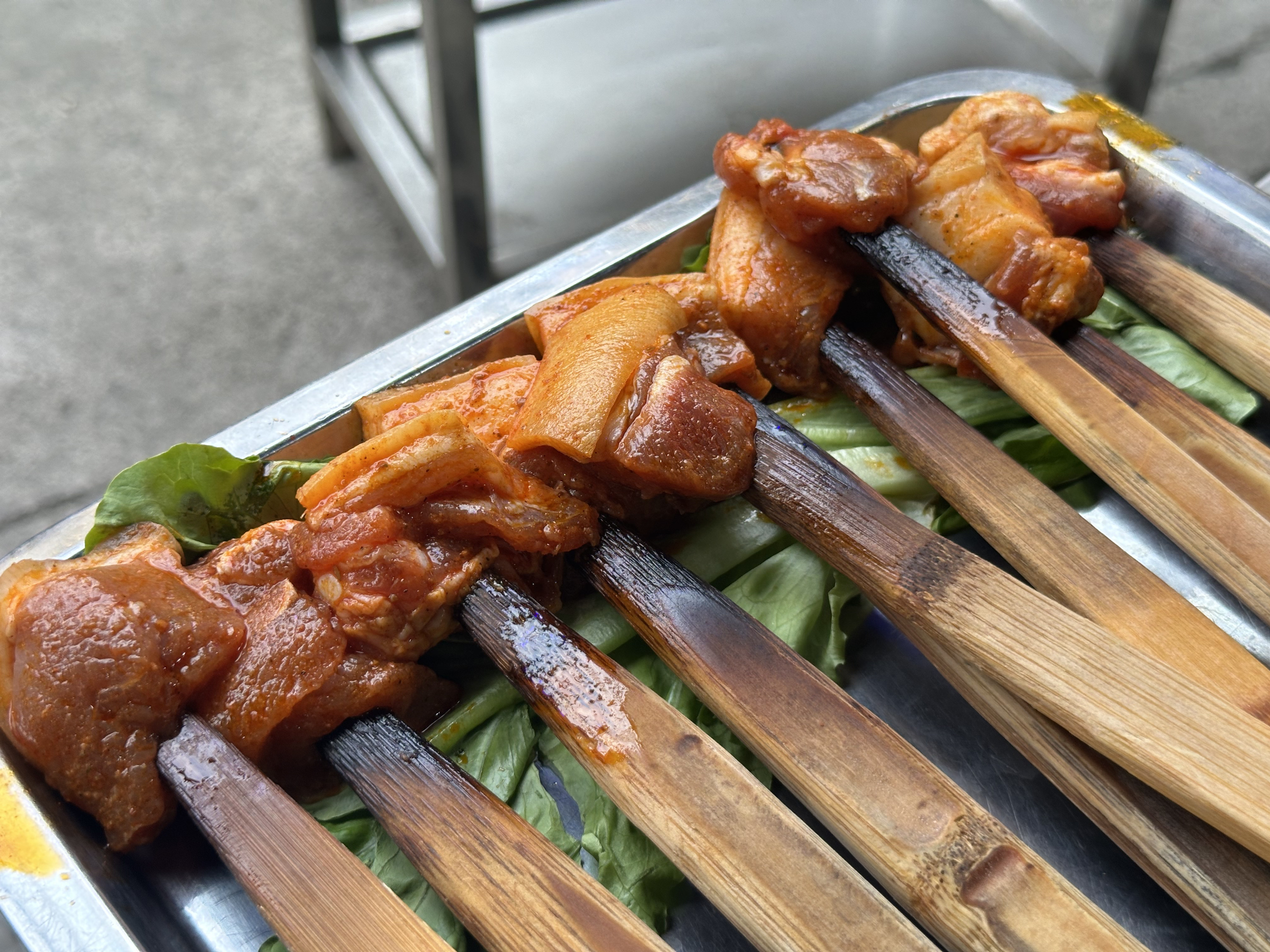 Marinated skewers ready for grilling